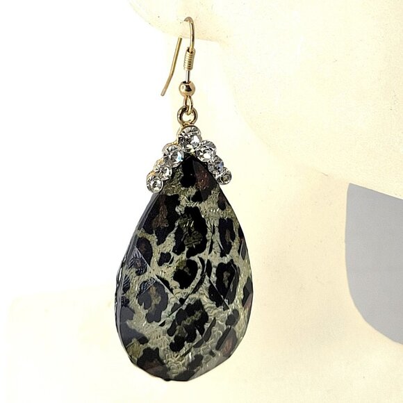 Leopard Pattern Glitter Oval Fish Hook Earrings - Picture 6 of 14